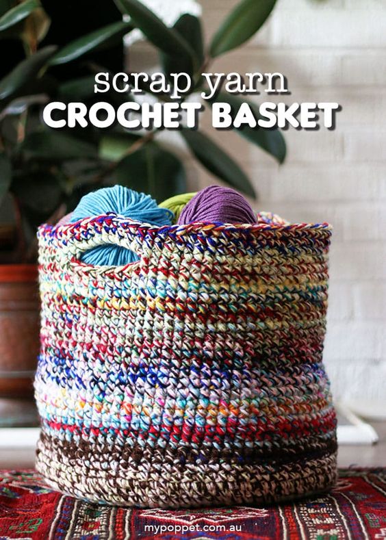 Scrap busting crochet basket free