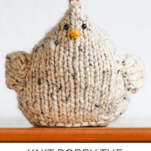 ADorable free knitting pattern for a plush chicken. Knit in a tweedy light grey yarn, with small safety eyes and a yellow beak.